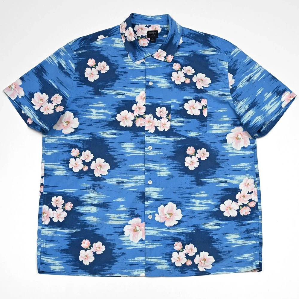 J Crew Mens Floral Short Sleeve Flex Performance‎ Stretch XL Button Up Shirt EUC